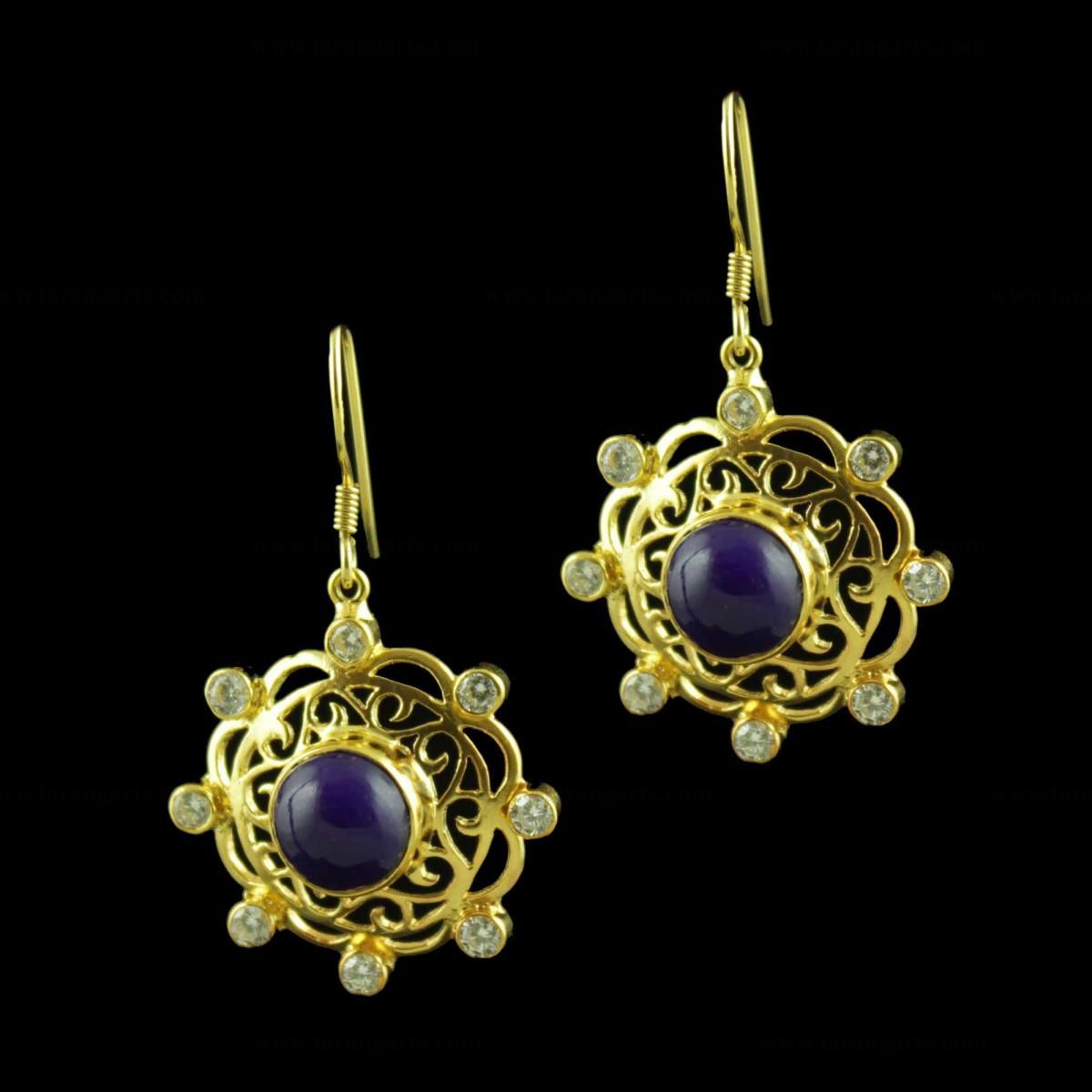 Gems Stone Hanging Earrings for Women Red Jaspers Gold Plated Drop Dangle  Earring Bohemia Art Female